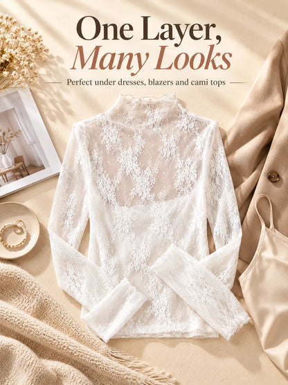 🌸 Floral Lace Mesh Tops | Elegant Layering Set
