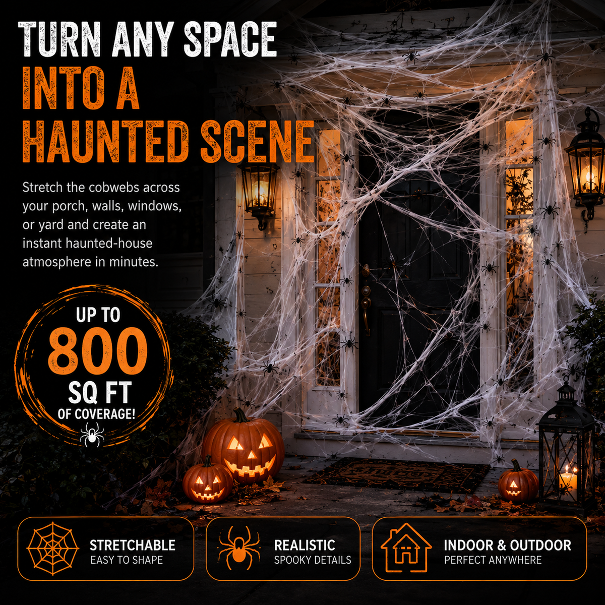 🕷️800 Sq Ft Stretchable Fake Spider Cobwebs