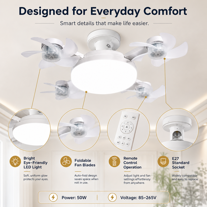 🌀 E27 Ceiling Fan Light | Silent LED with Remote