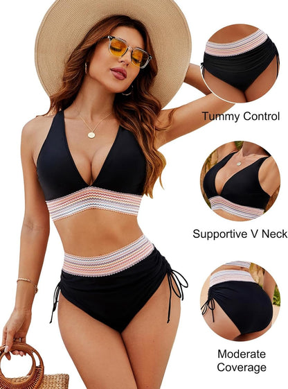 🎁Last Day 49% Off - 2026 High Waisted Tummy Control Color Block Bikini Sets
