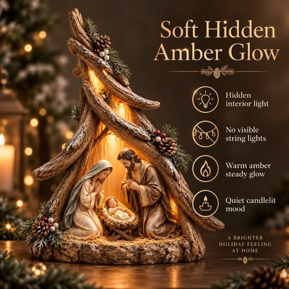Old-World Lighted Nativity Trees