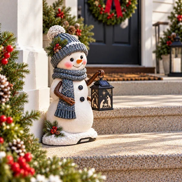 Solar Snowman Nativity Christmas decoration