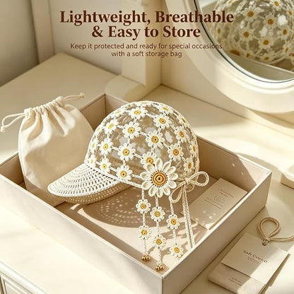 Hand‑Crocheted Sunflower Hollow Baseball Cap Bohemian Tassel Bell Hat