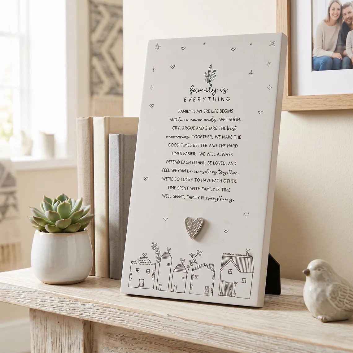 ❤️✨Family Is Everything Plaque Gift – Standing Plaque With Sentimental Quote & Raised Heart