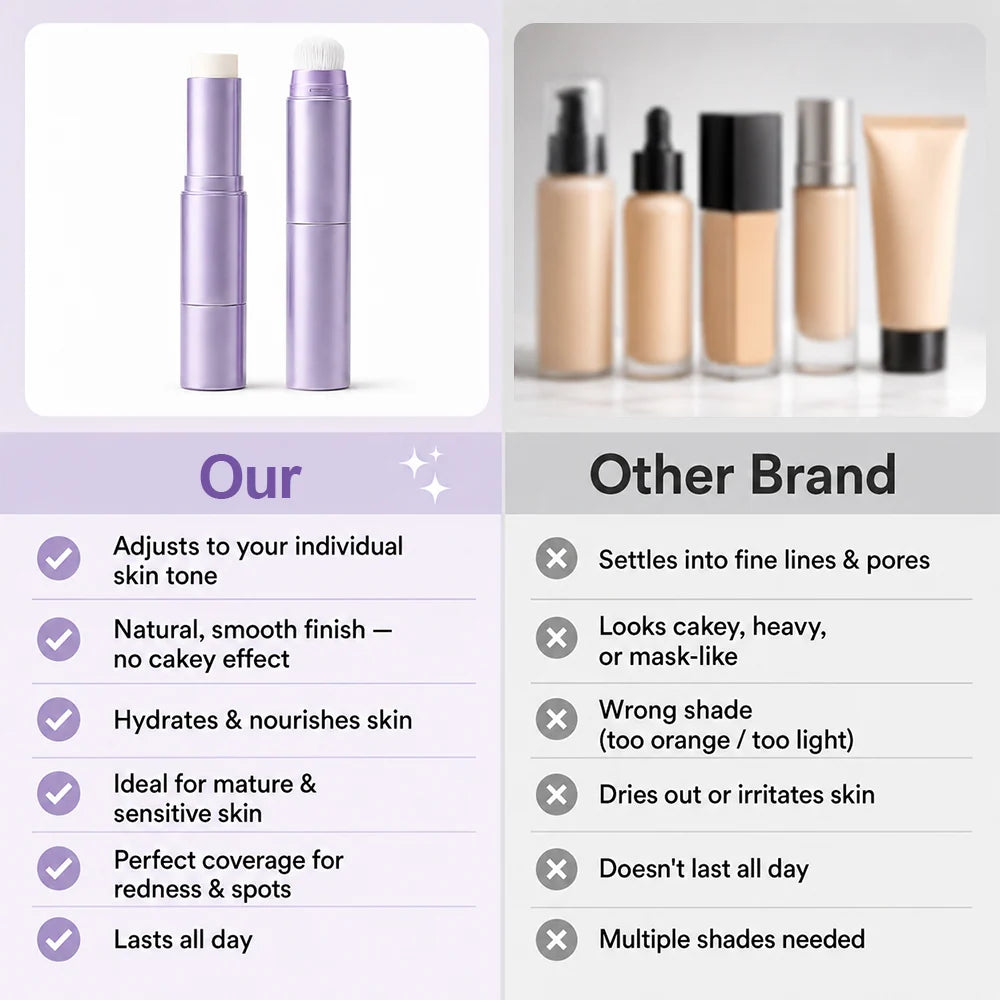 ✨ Korean 2-in-1 Color-Changing Foundation Stick™ – Seamless Coverage with Built-In Brush