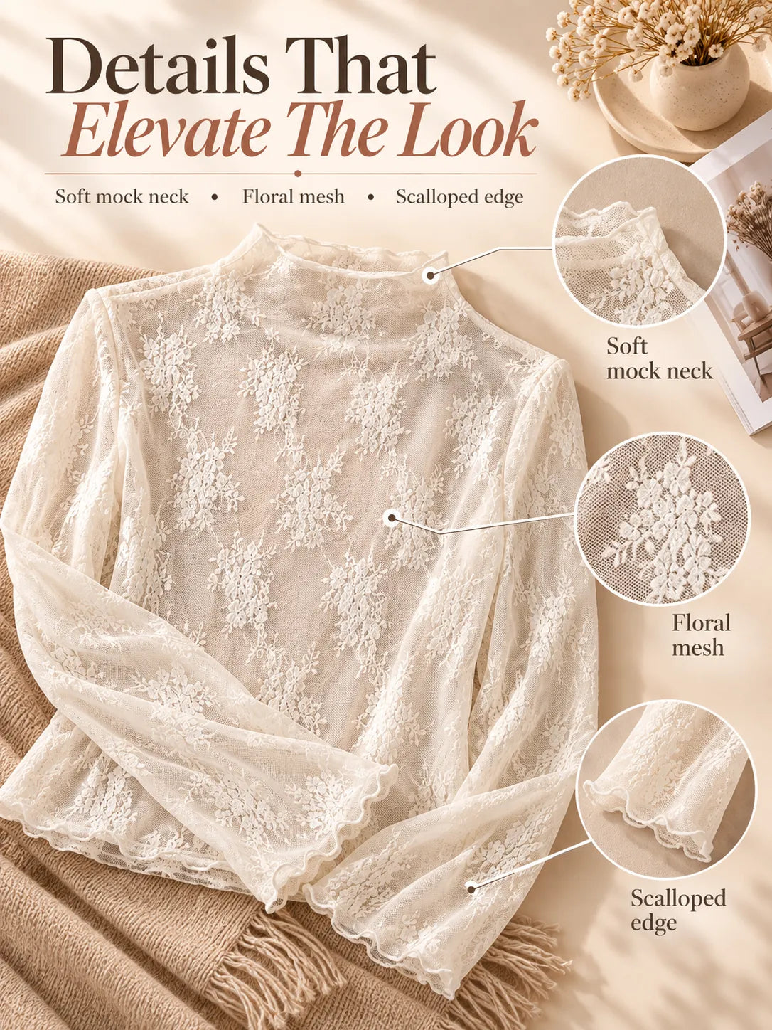 🌸 Floral Lace Mesh Tops | Elegant Layering Set