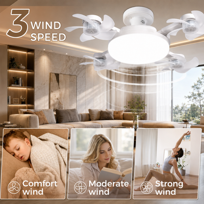 🌀 E27 Ceiling Fan Light | Silent LED with Remote