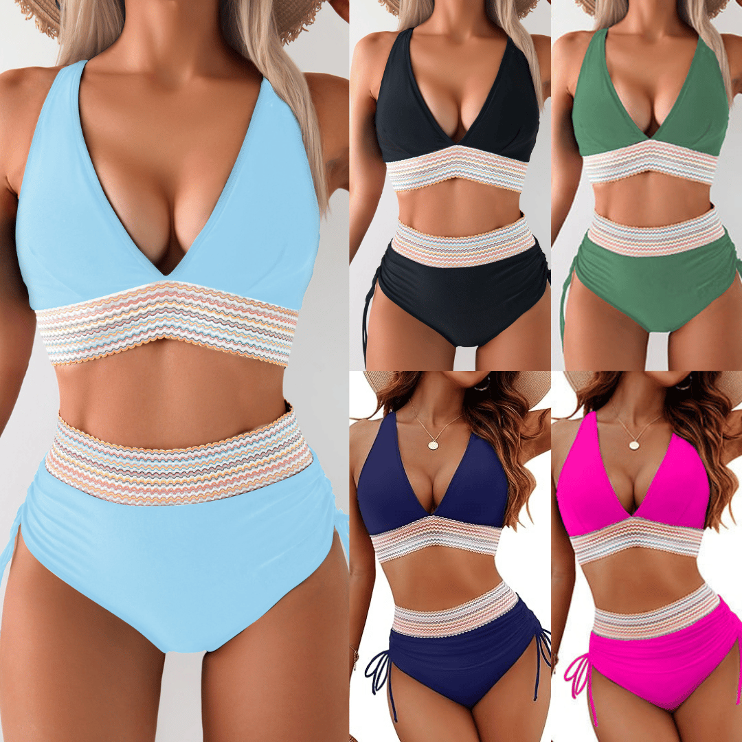 🎁Last Day 49% Off - 2026 High Waisted Tummy Control Color Block Bikini Sets
