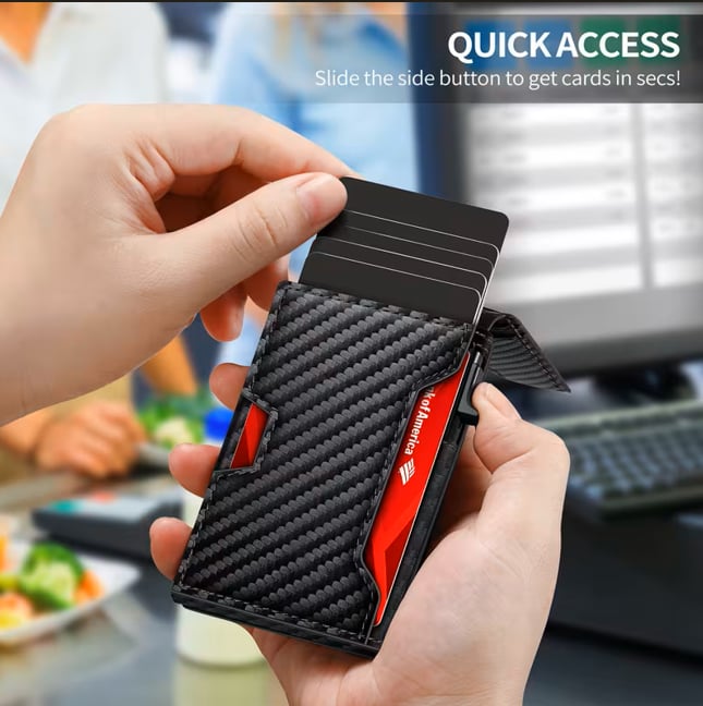 💥Last Day 49% OFF💥Wallet for Men - with Pop Up Aluminum Case Money Clip Slim Leather Slots Credit Card Holder RFID Blocking Bifold Minimalist Wallet