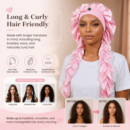Satin Sleep Bonnet with Long Curling Ribbons for Heatless Curls