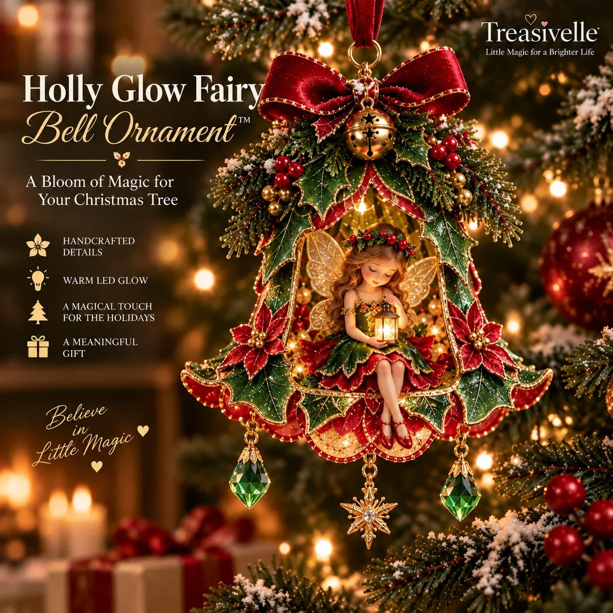 ⏳ Last Day 49% OFF – 🧚 Enchanted Fairy Bell Christmas OrnamentTM | 7 Light-Up Floral Designs with Warm LED Glow & Crystal Charms ✨