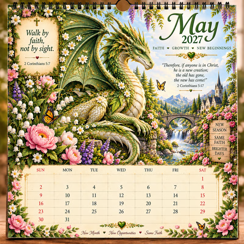 🔥LAST DAY 49% OFF - 🐉📖2027 Dragon Seasons of Faith Calendar – 12 Fantasy Dragons, Scripture & Seasonal Christian Art