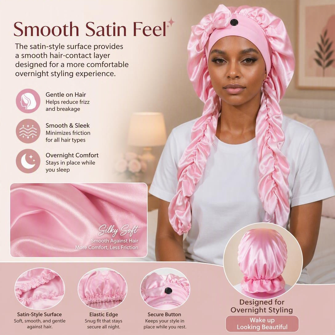 Satin Sleep Bonnet with Long Curling Ribbons for Heatless Curls