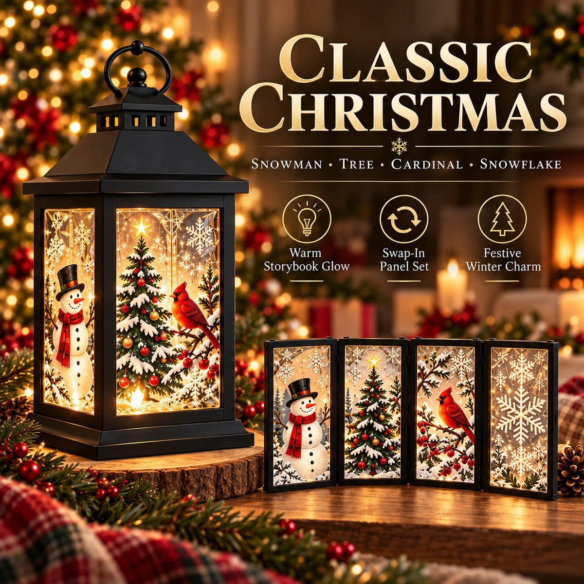 🎄✨ Interchangeable Crystal Lantern™ – Light-Up Holiday Décor