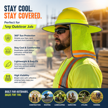 ☀️Full Brim Hard Hat Sun Shade with Reflective Stripe