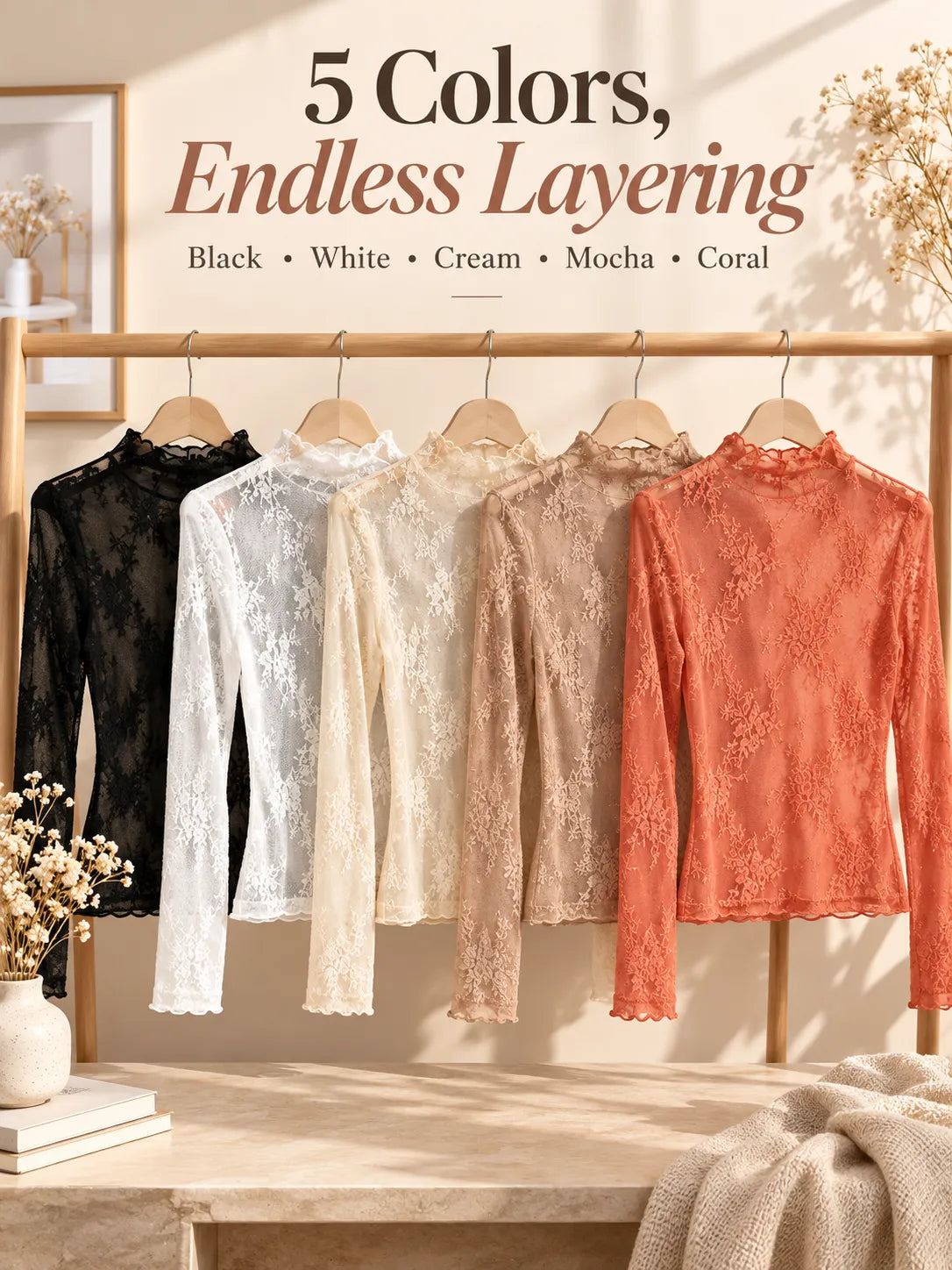 🌸 Floral Lace Mesh Tops | Elegant Layering Set