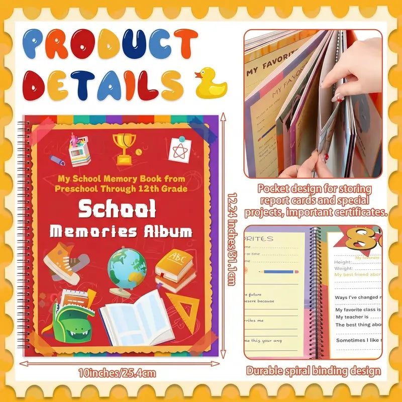 📚❤️School Memory Book - Preschool to 12th Grade Keepsake Album for Cherished School Photos & Childhood Memories