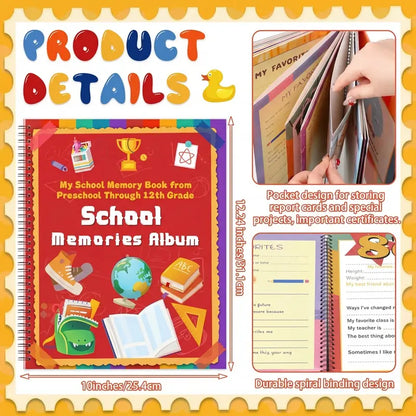 📚❤️School Memory Book - Preschool to 12th Grade Keepsake Album for Cherished School Photos & Childhood Memories