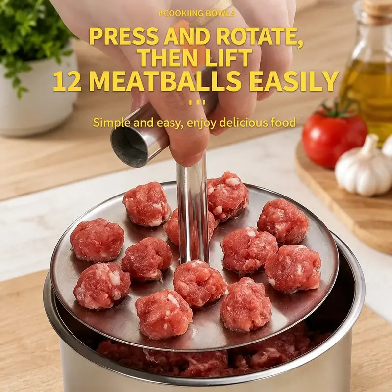 Stainless Steel Manual Meatball Maker Tool - 6/12 Ball Mold, Home Kitchen Cooking Utensil