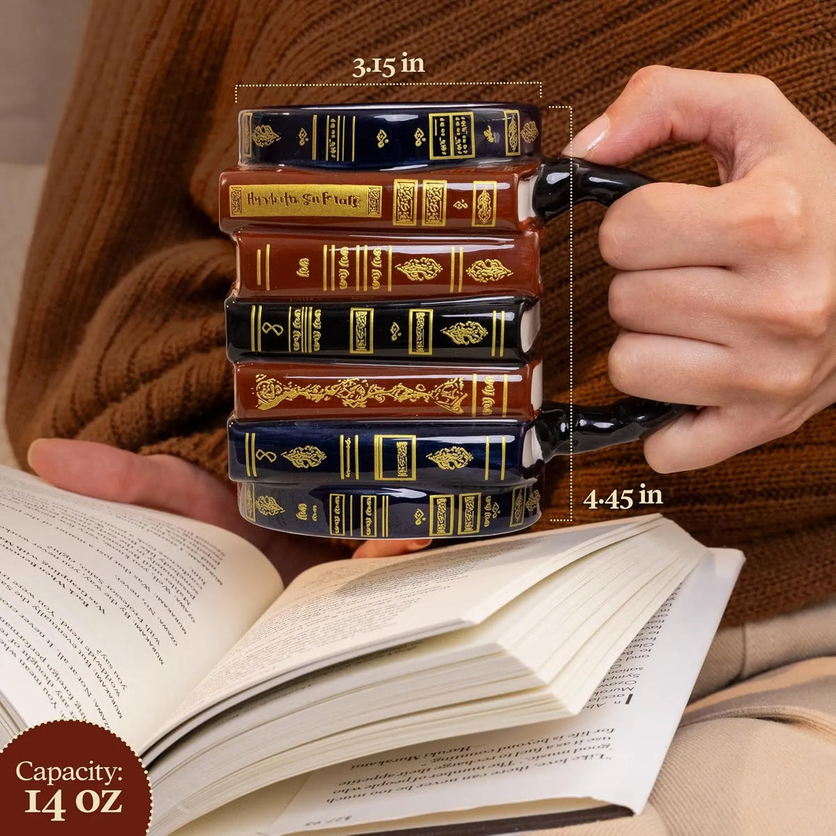 3D Stacked Vintage Book Mug: Cozy Library Style Coffee Cup for Book Lovers, Reading Nook & Home Desk