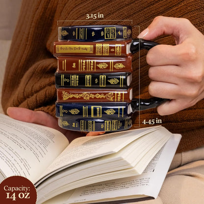 3D Stacked Vintage Book Mug: Cozy Library Style Coffee Cup for Book Lovers, Reading Nook & Home Desk