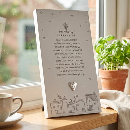❤️✨Family Is Everything Plaque Gift – Standing Plaque With Sentimental Quote & Raised Heart