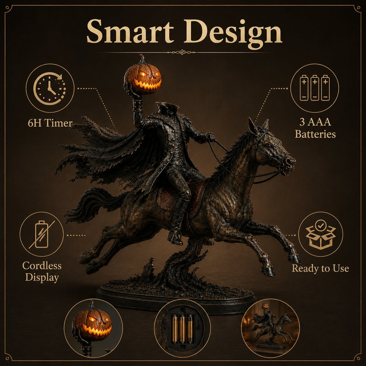 ⏰Limited Stock 50% OFF - 🎃🏇Midnight Chase Headless Horseman Statue | Awaken the Legend of the Hollow(✨Same as the video)