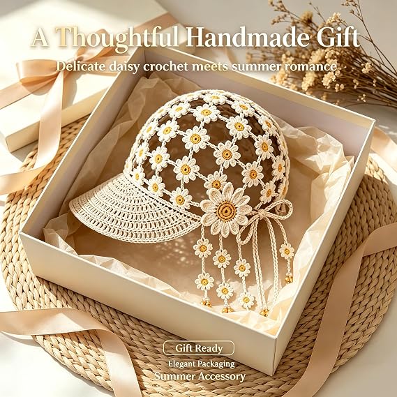 Hand‑Crocheted Sunflower Hollow Baseball Cap Bohemian Tassel Bell Hat