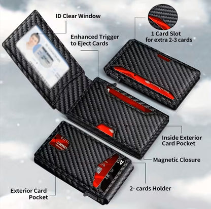 💥Last Day 49% OFF💥Wallet for Men - with Pop Up Aluminum Case Money Clip Slim Leather Slots Credit Card Holder RFID Blocking Bifold Minimalist Wallet