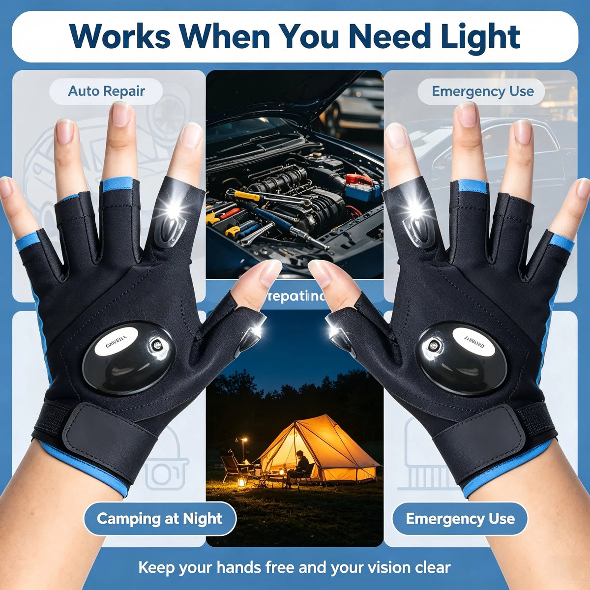 One Pair LED Finger Flashlight Gloves, Hands-Free LED Light Gloves for Fishing,Camping,Repair 🎣