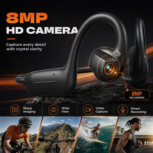 🔥8MP AI Camera Bone Conduction Headphones – Premium High-Fidelity Audio, EIS Video Stabilization, 160+ Language Translation, IP54 Waterproof Headset for Outdoor Vlogging & Sports.