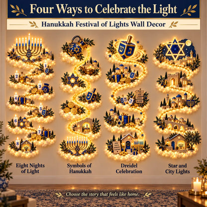 🔥🎁🕎 Hanukkah Festival of Lights Wall Decor Collection – 4 Glowing Designs Celebrating Eight Nights of Light ✨