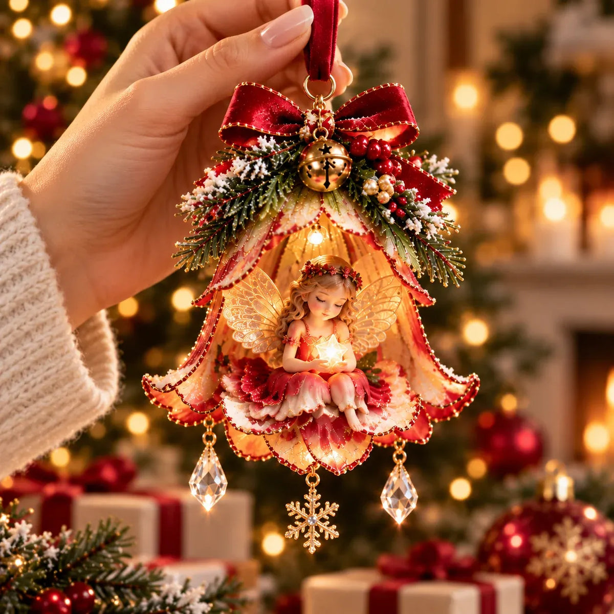 ⏳ Last Day 49% OFF – 🧚 Enchanted Fairy Bell Christmas OrnamentTM | 7 Light-Up Floral Designs with Warm LED Glow & Crystal Charms ✨