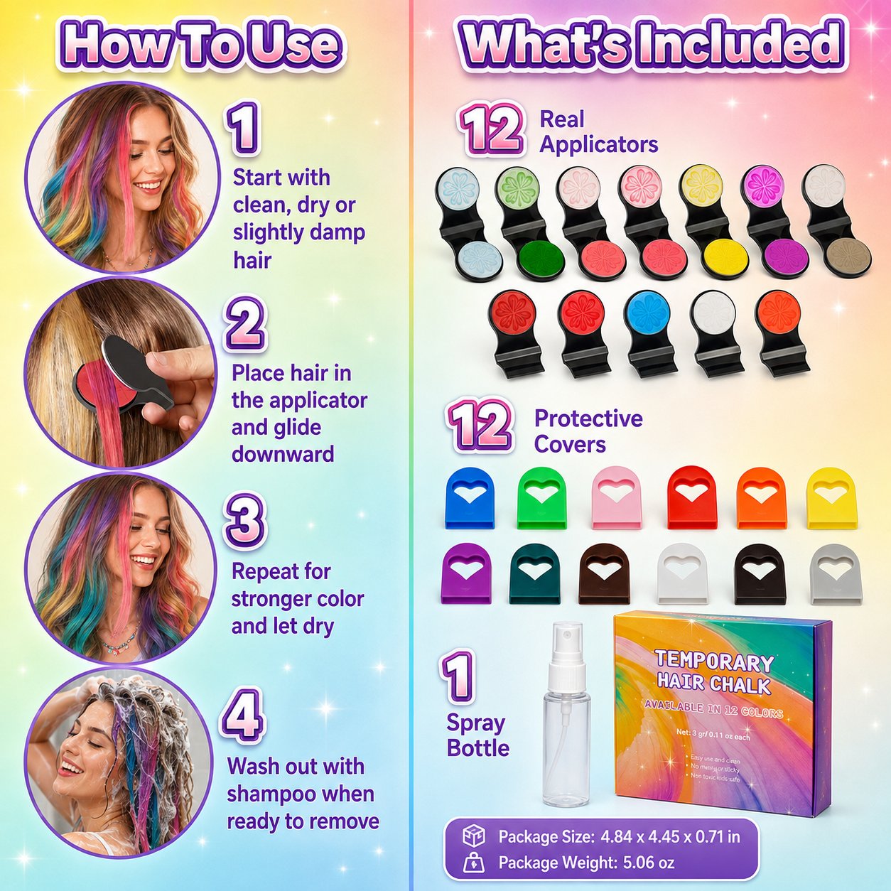 12-Color Temporary Hair Chalk Applicator Set