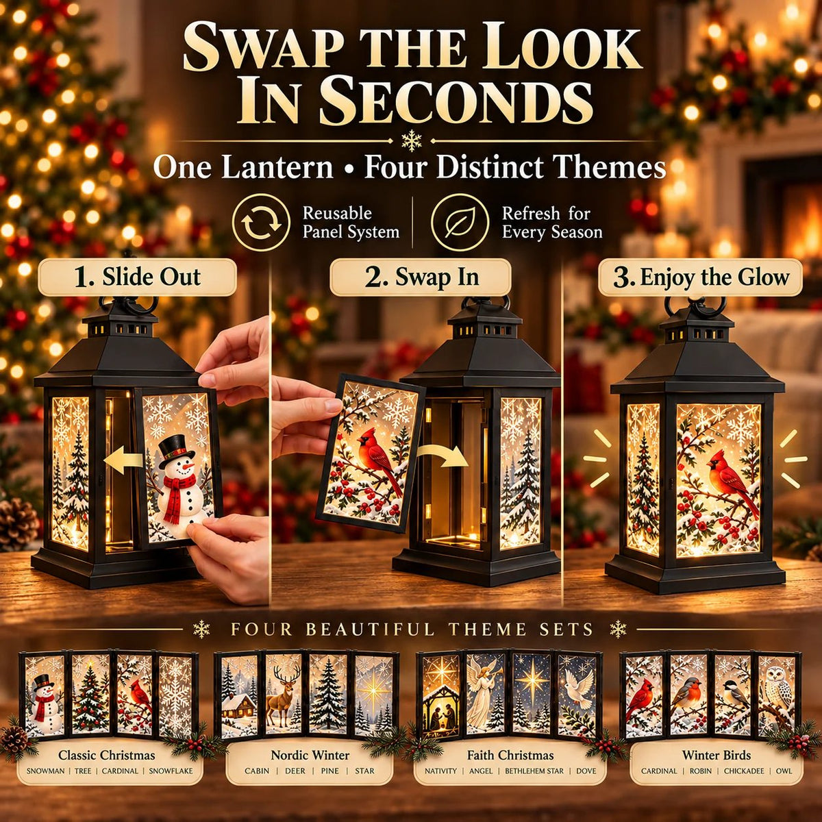 🎄✨ Interchangeable Crystal Lantern™ – Light-Up Holiday Décor