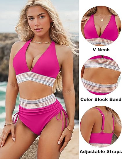 🎁Last Day 49% Off - 2026 High Waisted Tummy Control Color Block Bikini Sets