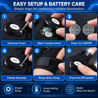 One Pair LED Finger Flashlight Gloves, Hands-Free LED Light Gloves for Fishing,Camping,Repair 🎣