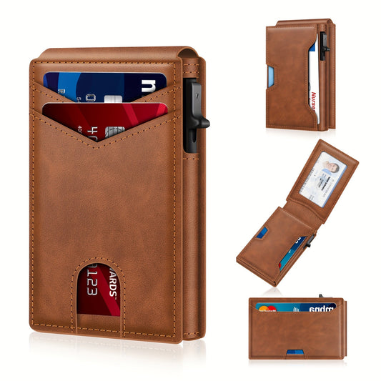 💥Last Day 49% OFF💥Wallet for Men - with Pop Up Aluminum Case Money Clip Slim Leather Slots Credit Card Holder RFID Blocking Bifold Minimalist Wallet