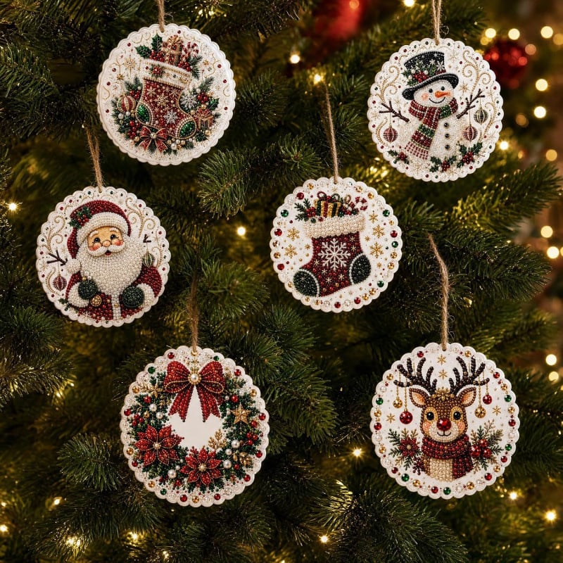 🔥Hot Sale 49% Off🎄Christmas DIY Diamond Painting Ornaments Kit (6-Piece) – Xmas Tree Hanging Craft Decoration