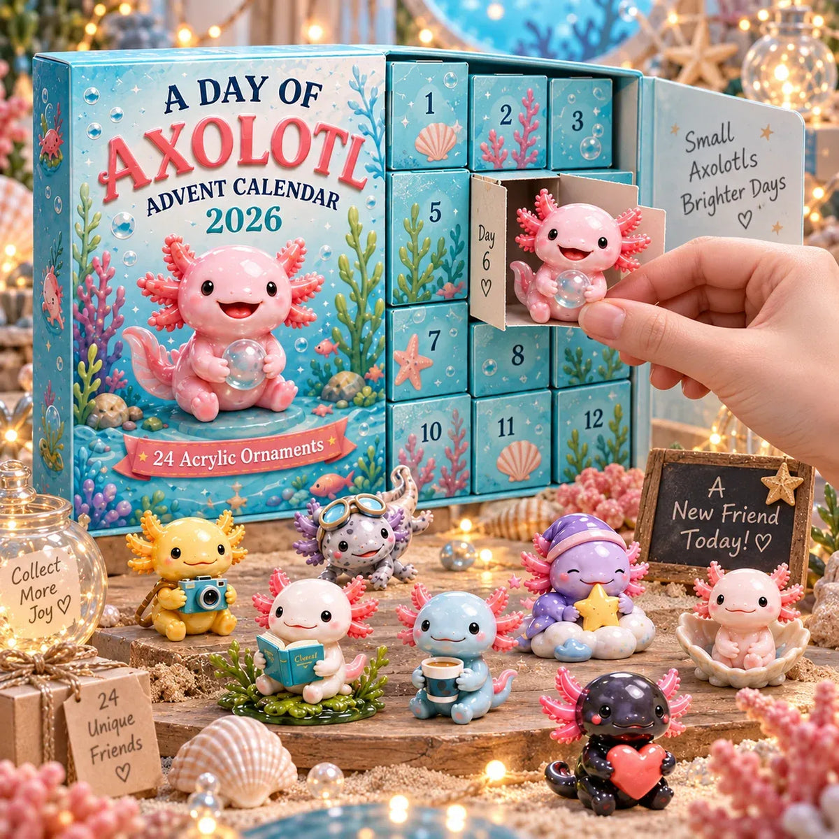🎄CHRISTMAS KICKOFF 49% OFF - A Day of Axolotl Advent Calendar 2026 | 24 Days of 3D Axolotl Surprises 🦎