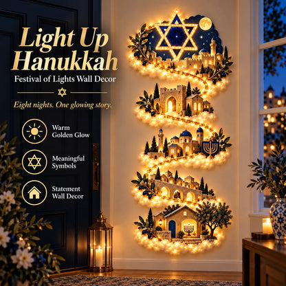 🔥🎁🕎 Hanukkah Festival of Lights Wall Decor Collection – 4 Glowing Designs Celebrating Eight Nights of Light ✨