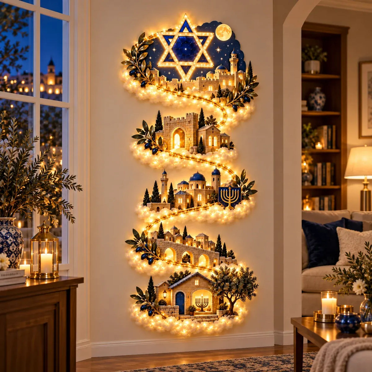 🔥🎁🕎 Hanukkah Festival of Lights Wall Decor Collection – 4 Glowing Designs Celebrating Eight Nights of Light ✨