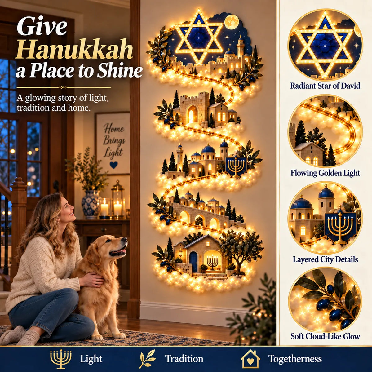 🔥🎁🕎 Hanukkah Festival of Lights Wall Decor Collection – 4 Glowing Designs Celebrating Eight Nights of Light ✨