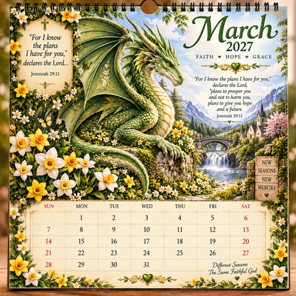 🔥LAST DAY 49% OFF - 🐉📖2027 Dragon Seasons of Faith Calendar – 12 Fantasy Dragons, Scripture & Seasonal Christian Art