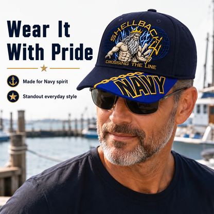 🔥SHELLBACK “Crossing The Line” Navy Embroidered Cap 🇺🇸