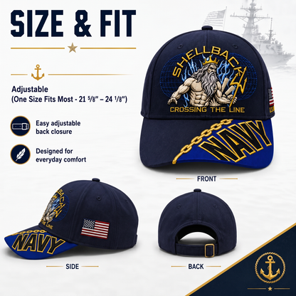 🔥SHELLBACK “Crossing The Line” Navy Embroidered Cap 🇺🇸