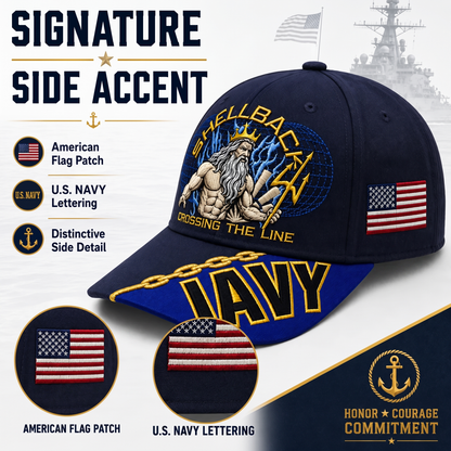 🔥SHELLBACK “Crossing The Line” Navy Embroidered Cap 🇺🇸
