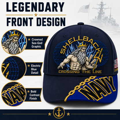🔥SHELLBACK “Crossing The Line” Navy Embroidered Cap 🇺🇸