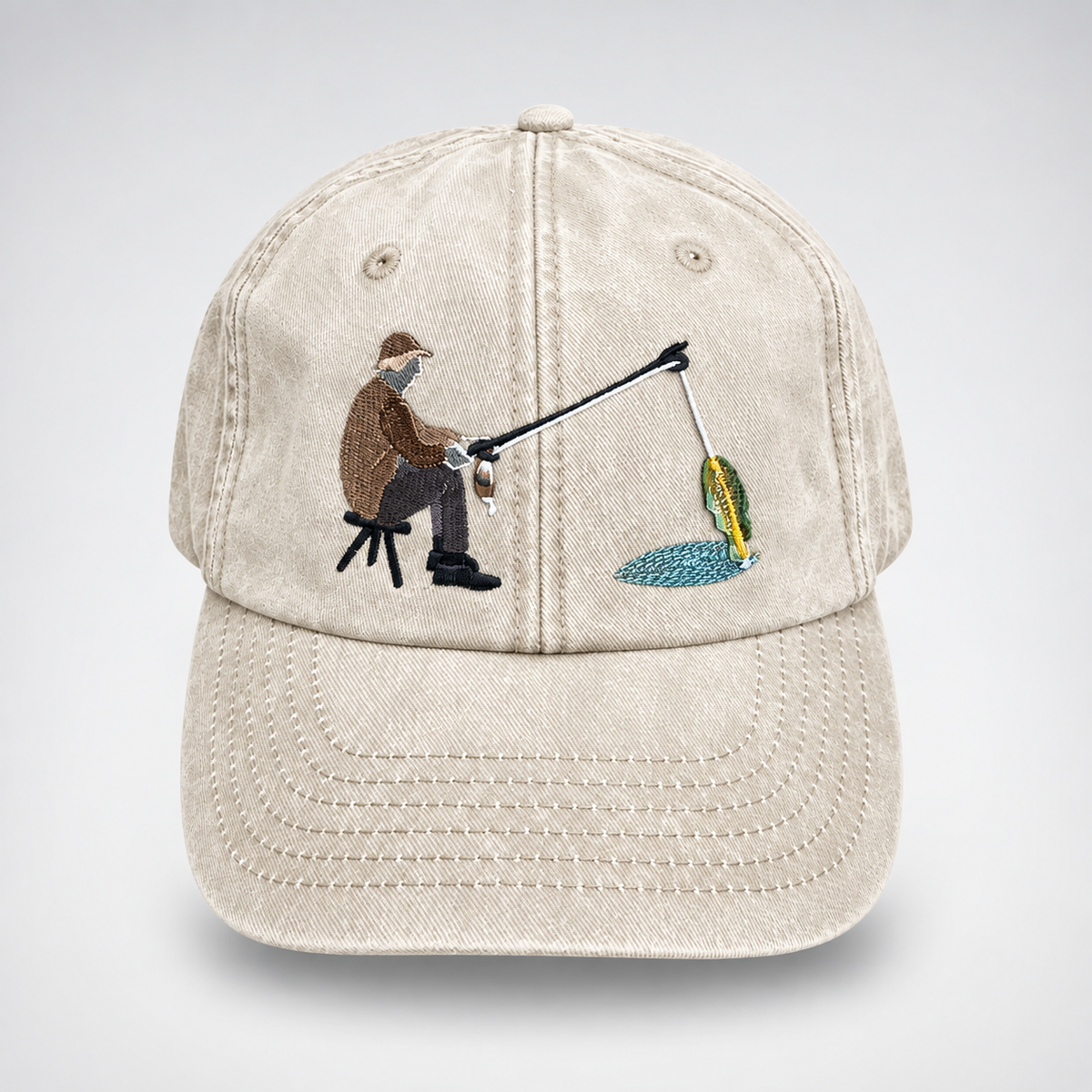 🎣🧢 Catch of the Day Interactive Fishing Cap –🎁 Vintage Washed Moving Fish Hat