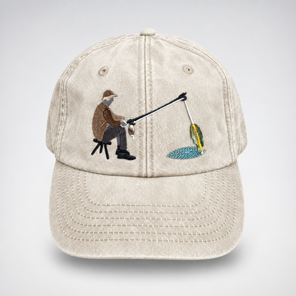 🎣🧢 Catch of the Day Interactive Fishing Cap –🎁 Vintage Washed Moving Fish Hat